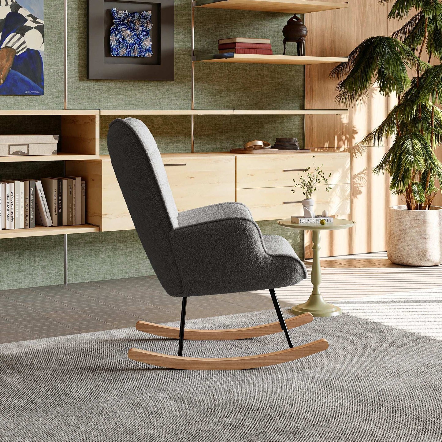 Chaise à Bascule en Métal et Bois – Élégance et Confort pour votre Salon.