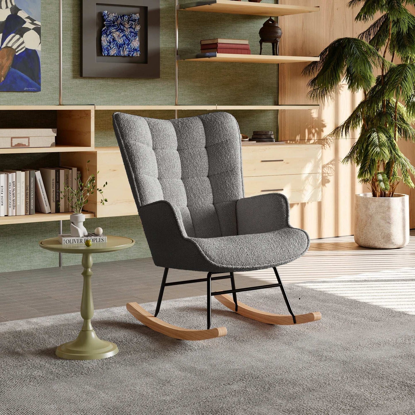 Chaise à Bascule en Métal et Bois – Élégance et Confort pour votre Salon.