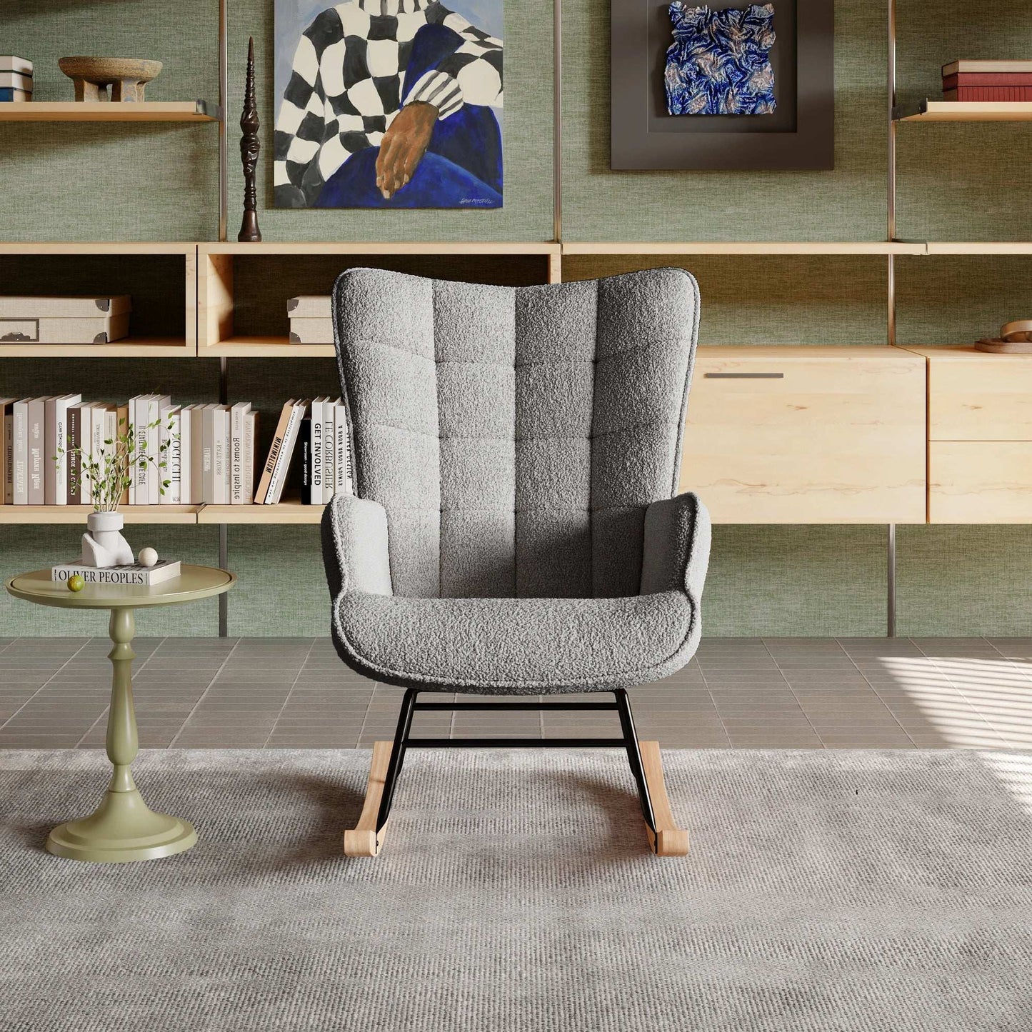 Chaise à Bascule en Métal et Bois – Élégance et Confort pour votre Salon.