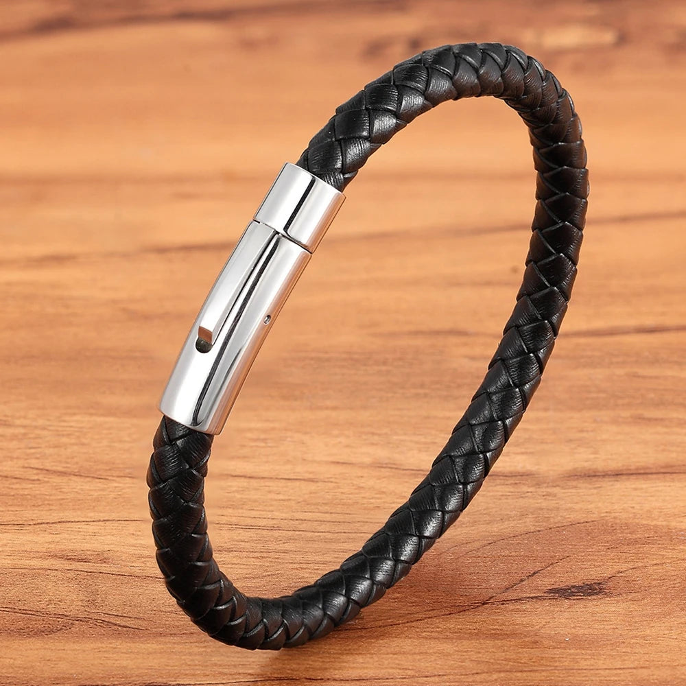 đ€ Bracelets TressĂ©s en Cuir & Acier Inoxydable â ĂlĂ©gance Unisexe.