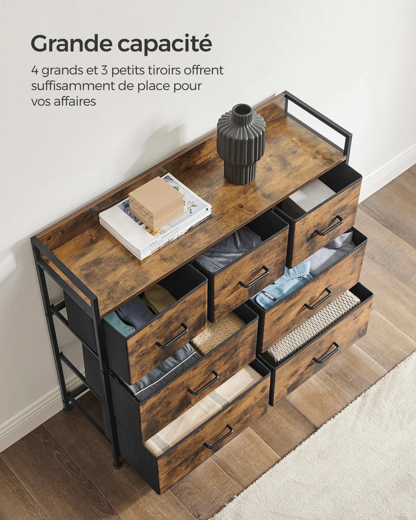 Commode de Salon à 7 Tiroirs | Design Industriel & Rangement Optimal.