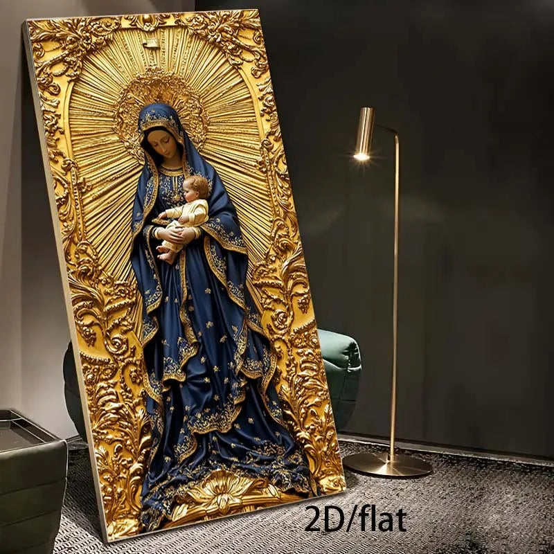 🙏 Toile Vierge Marie & Jeune Jésus.