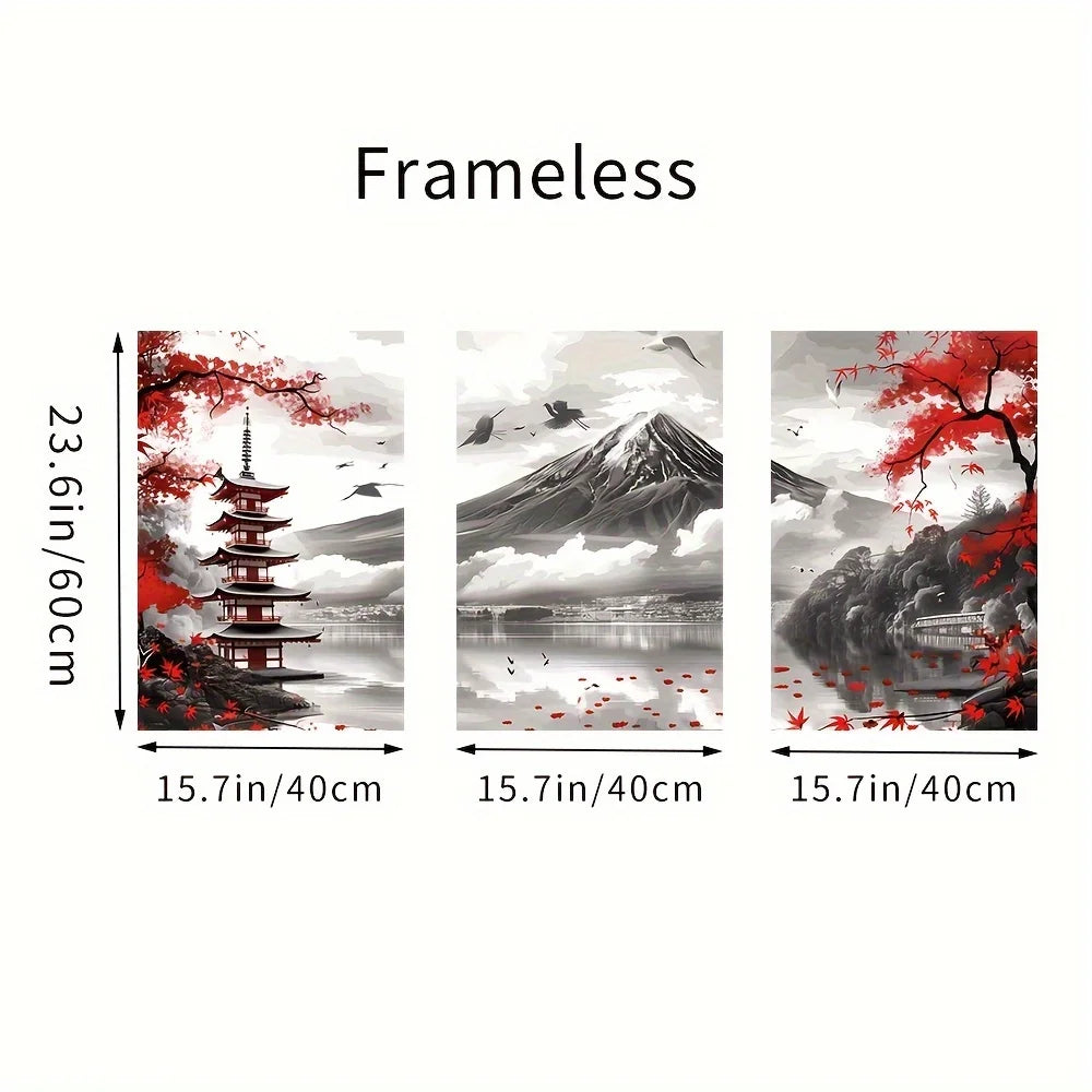 🗻 Affiches Murales Paysage Japonais – Mont Fuji & Temple Rouge (3 Pièces).