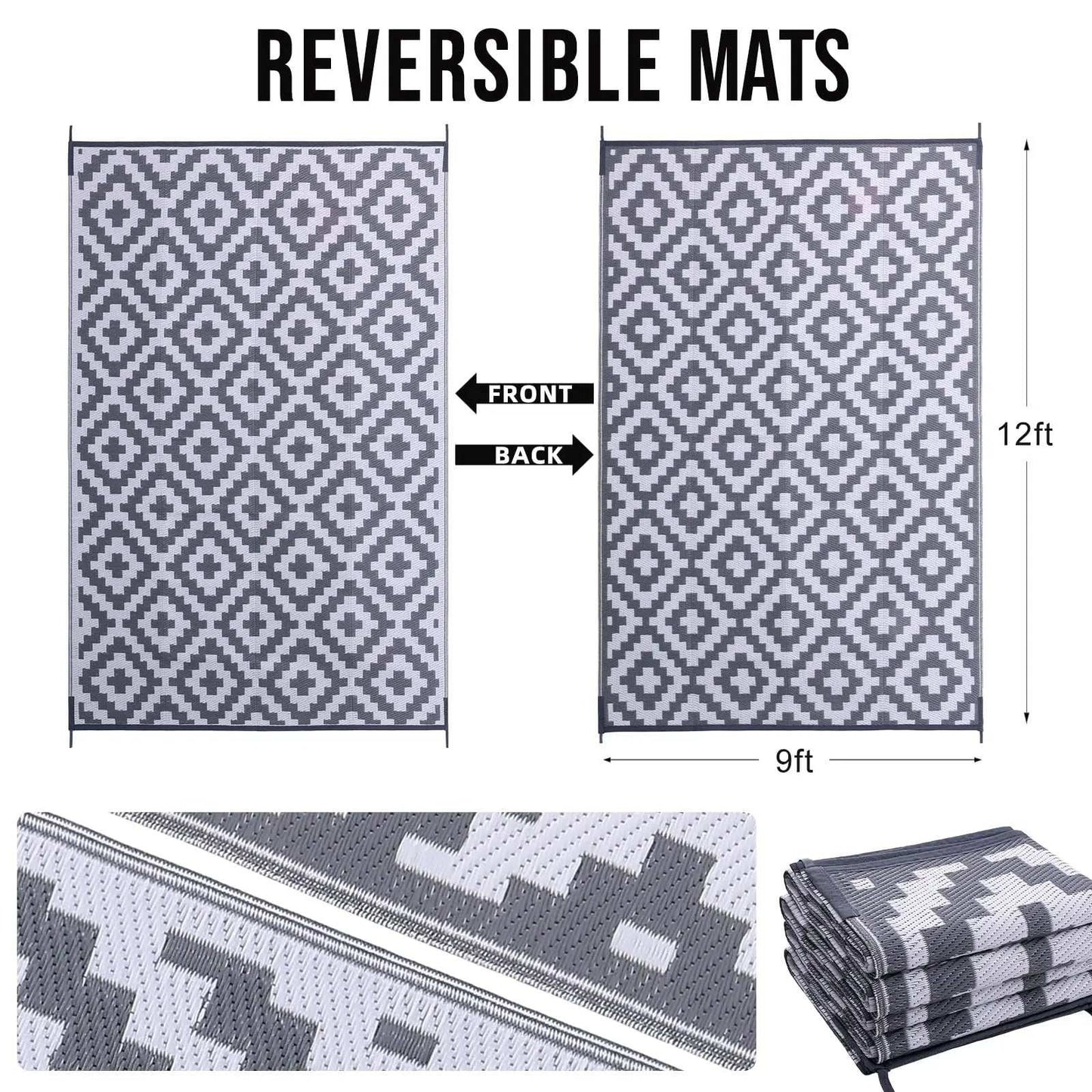 Tapis d'Extérieur Réversible en Paille Imperméable, 5 modèles différents et 5 tailles.