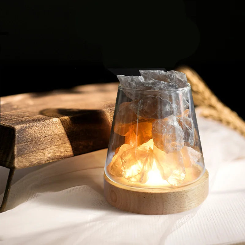Lampe de Table en Cristal de Sel de l'Himalaya - Diffuseur d'Huiles Essentielles.