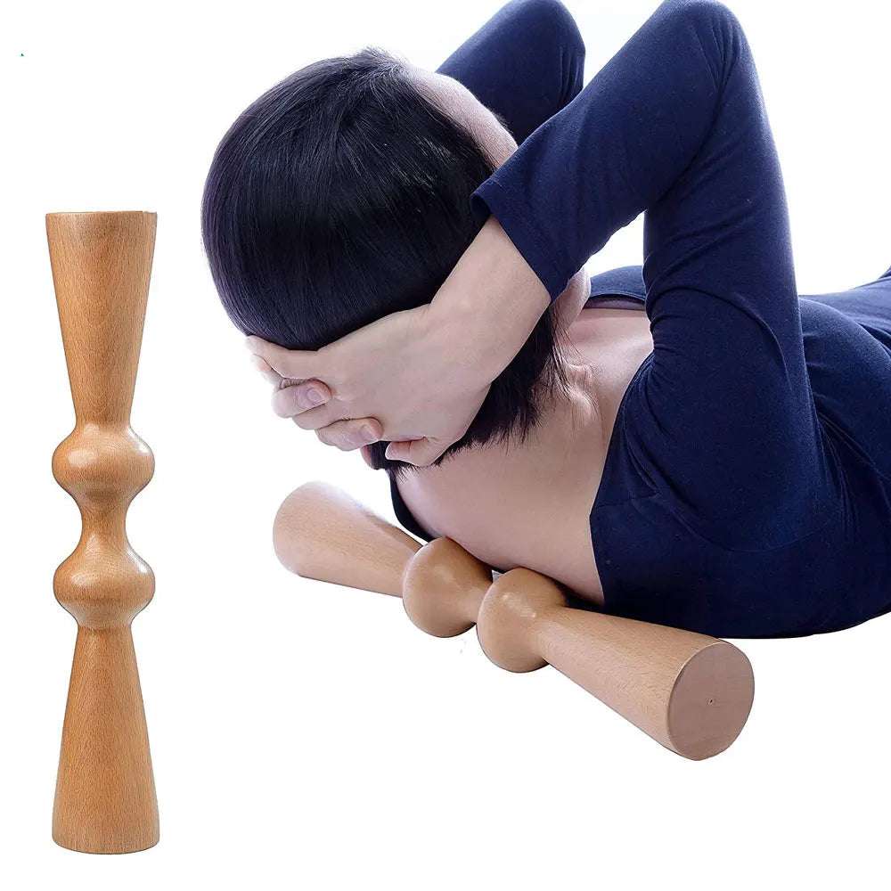 Rouleau de Massage en Bois pour le Soulagement de la Douleur Musculaire.