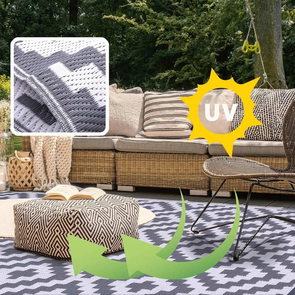 Tapis d'Extérieur Réversible en Paille Imperméable, 5 modèles différents et 5 tailles.