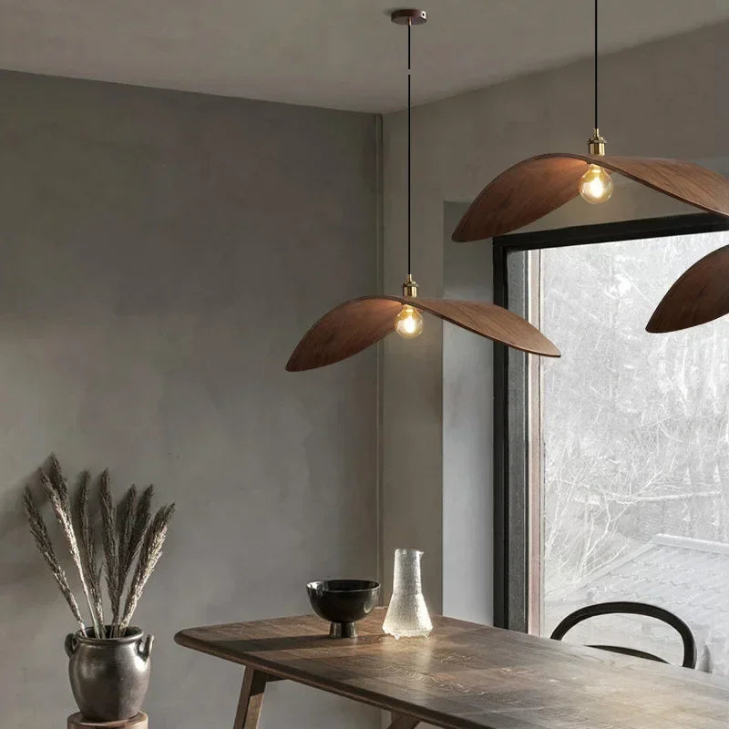 Walnut and Bamboo Wood Pendant Lamp – Natural Elegance and Unique Design.