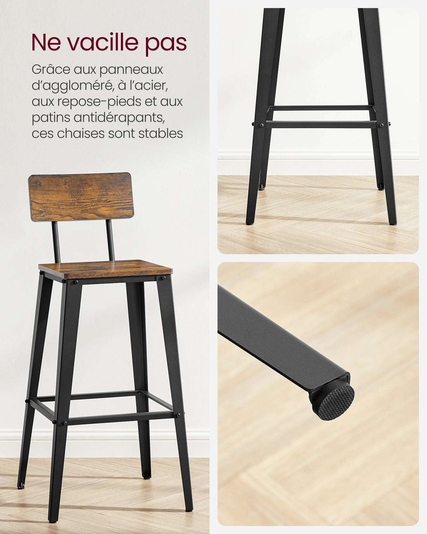 Lot de 2 Tabourets de Bar Industriels – Confort & Stabilité.