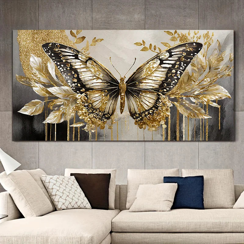 🦋 Toile Papillon Doré – Élégance & Modernité en Grand Format.