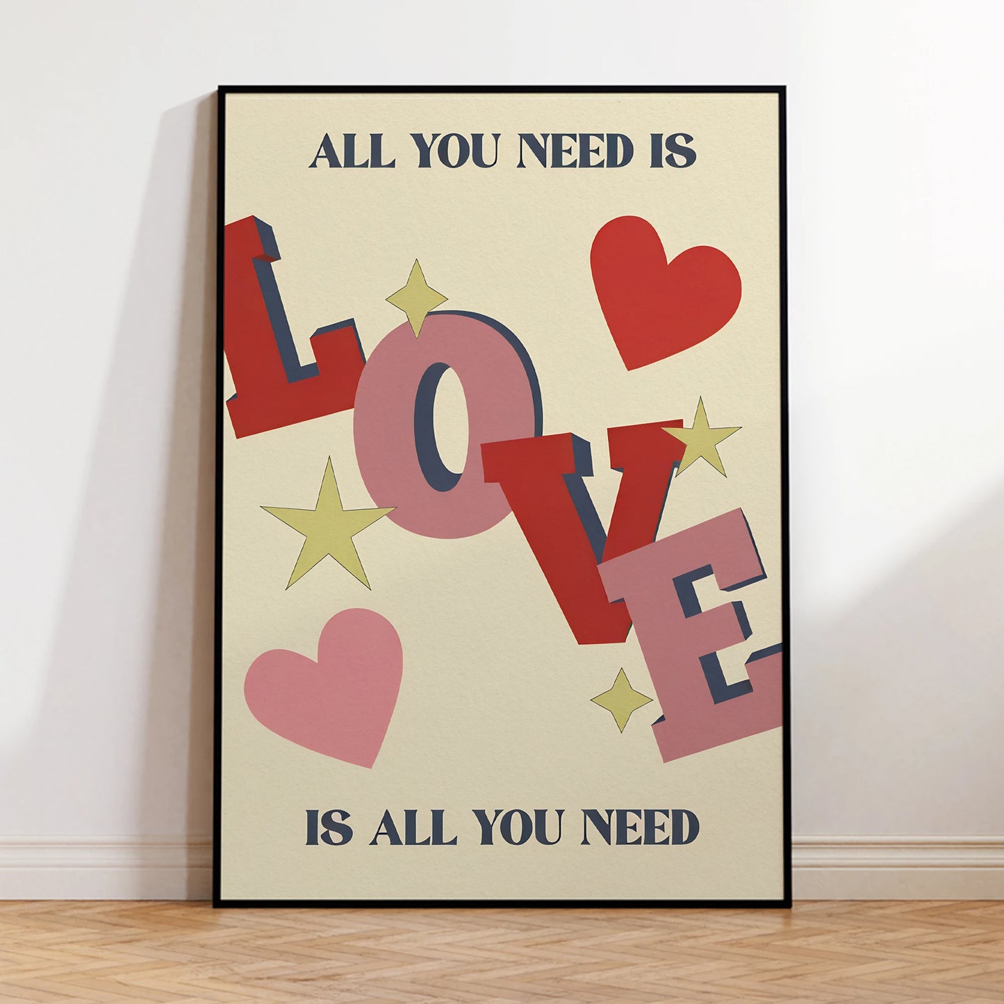 Toile Minimaliste « All You Need Is Love » – Art Mural Moderne & Étanche.