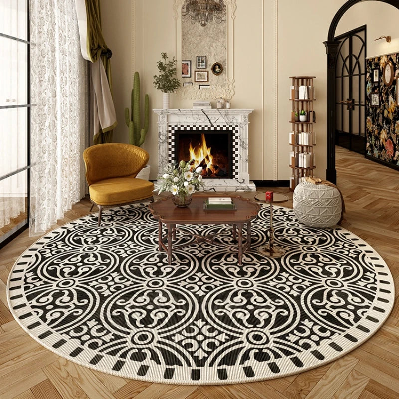 Tapis Rond Style Français – Doux, Lavable, Antidérapant.