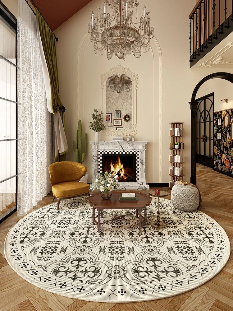 Tapis Rond Style Français – Doux, Lavable, Antidérapant.