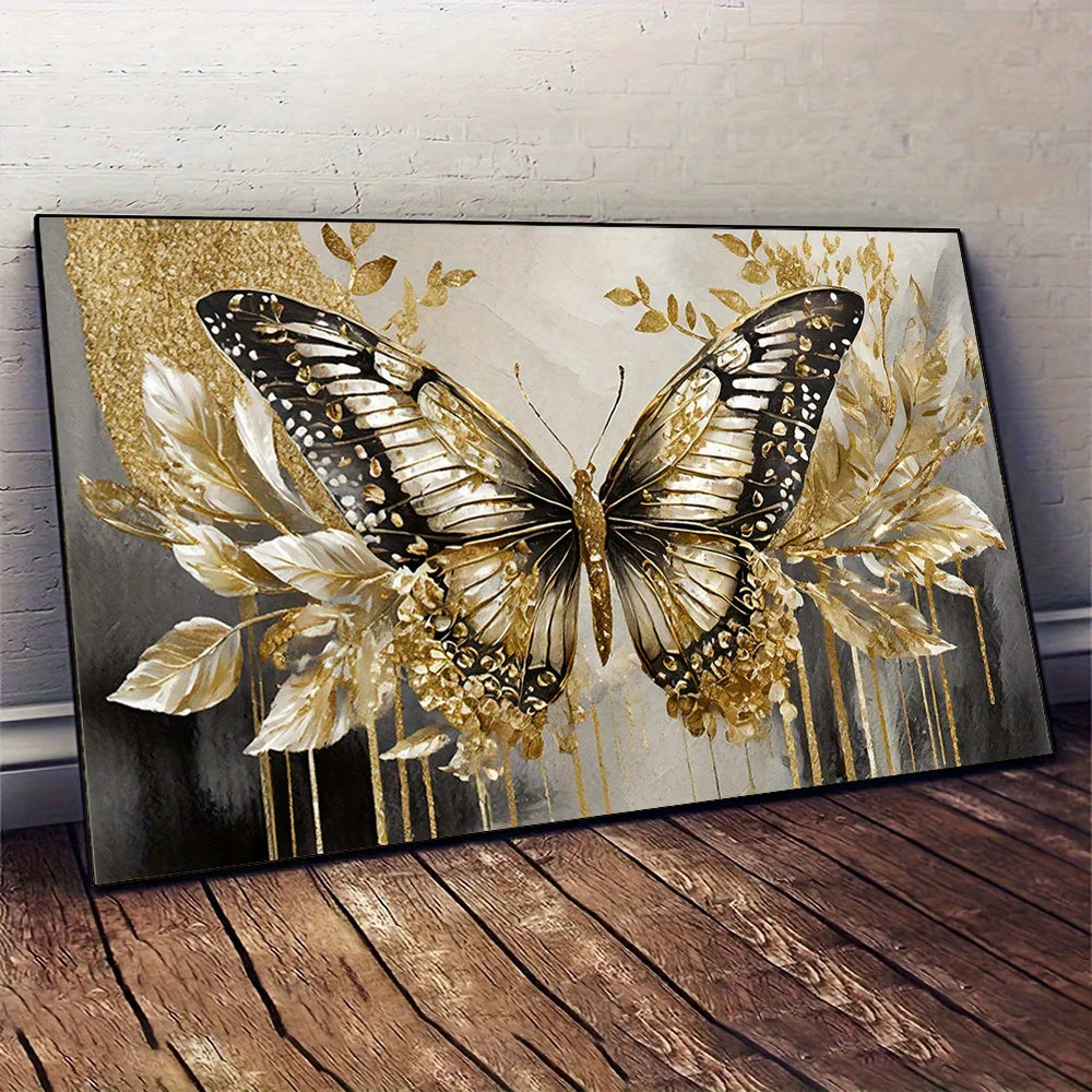🦋 Toile Papillon Doré – Élégance & Modernité en Grand Format.