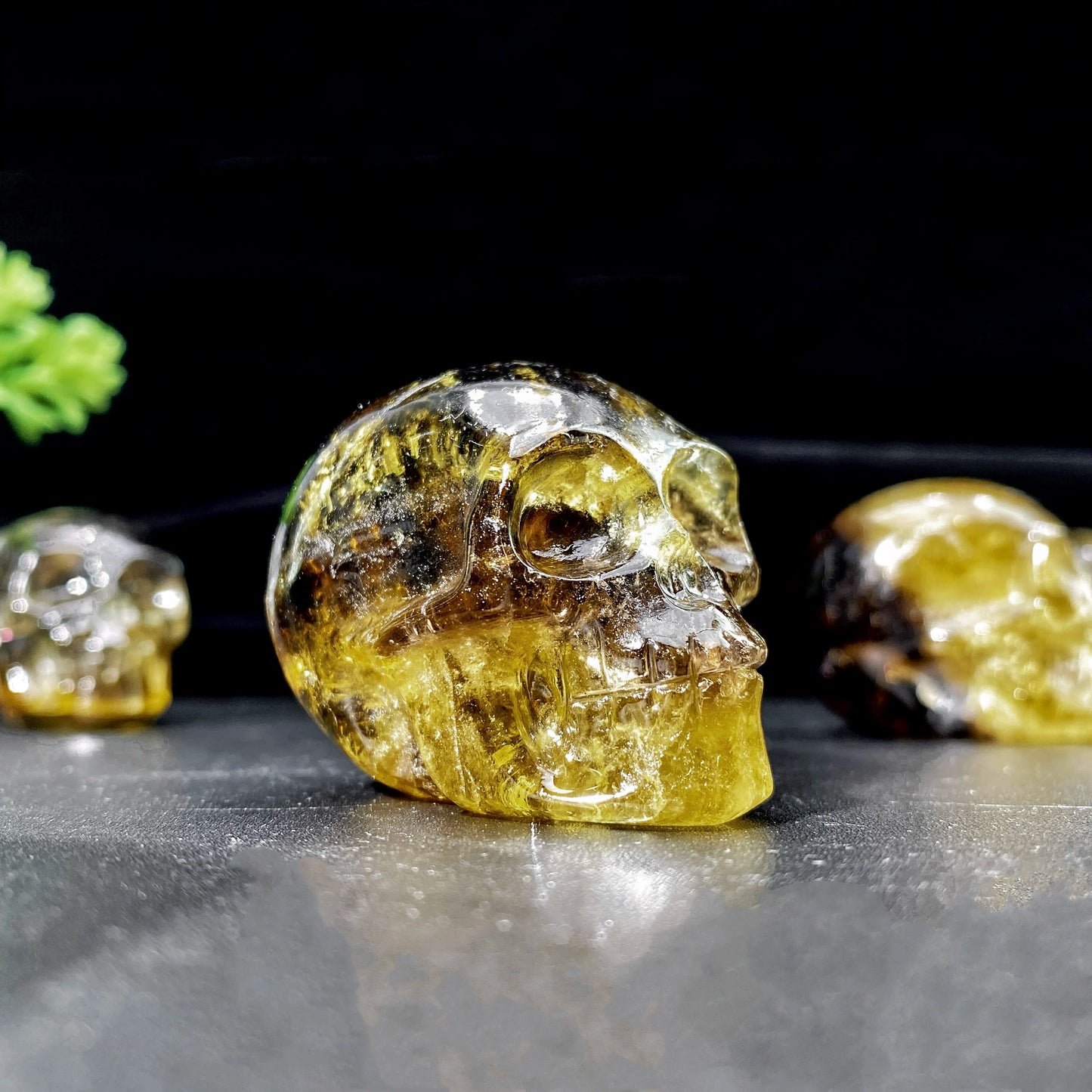 💀 Crâne en Quartz Citrine Fumé Naturel.