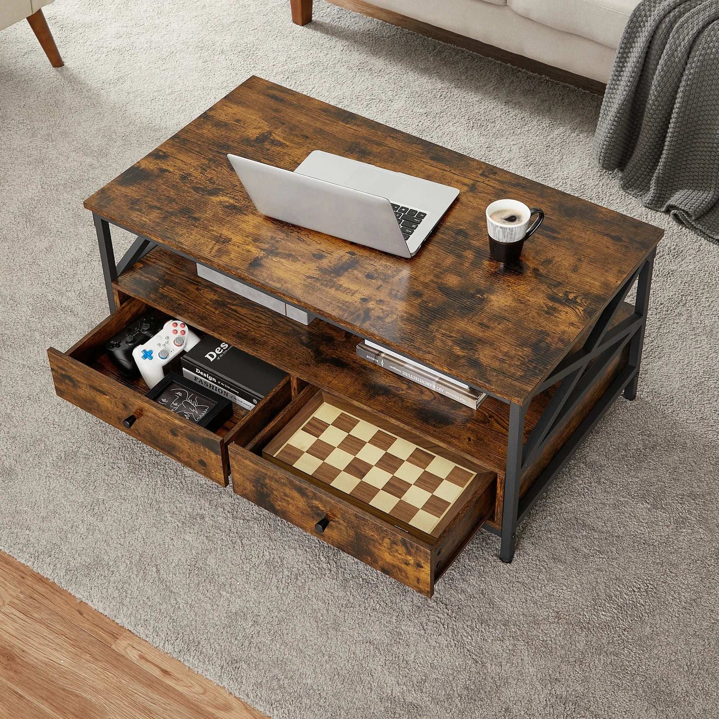 Table Basse Style Industriel avec Rangement – Fonctionnalité et Design.