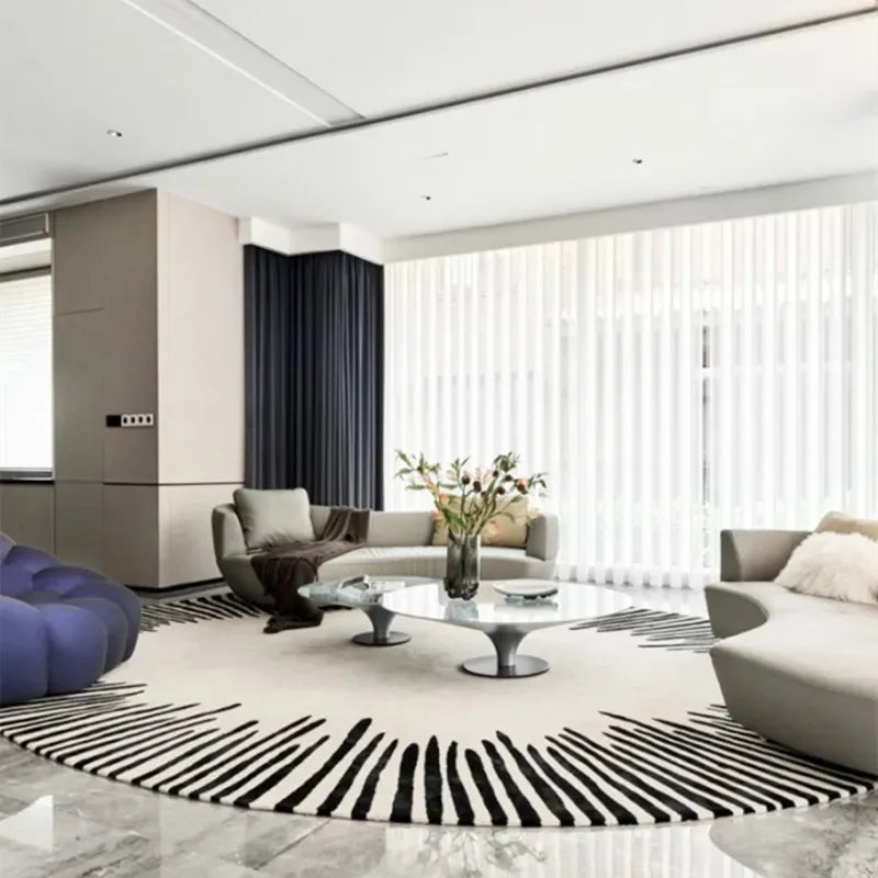 Tapis rond rayé en polyester – Confortable, antidérapant, Disponible en 9 modèles et 12 tailles.
