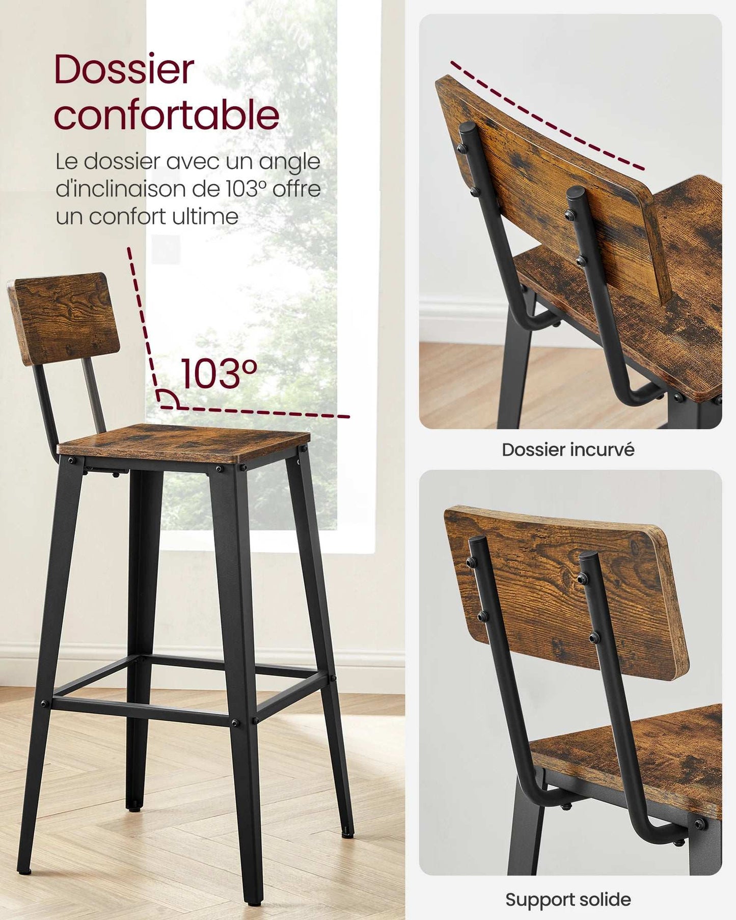 Lot de 2 Tabourets de Bar Industriels – Confort & Stabilité.