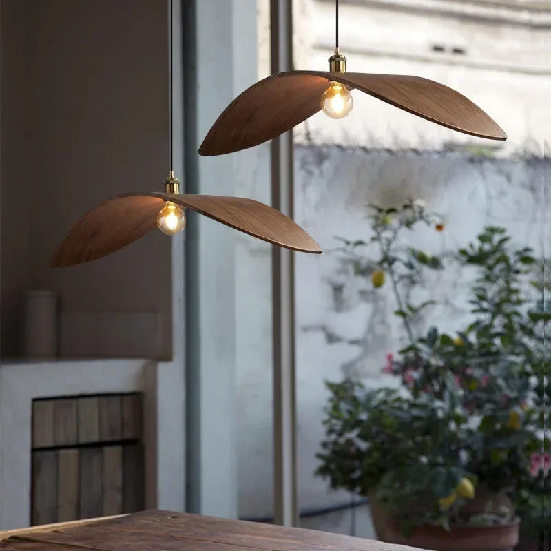 Walnut and Bamboo Wood Pendant Lamp – Natural Elegance and Unique Design.