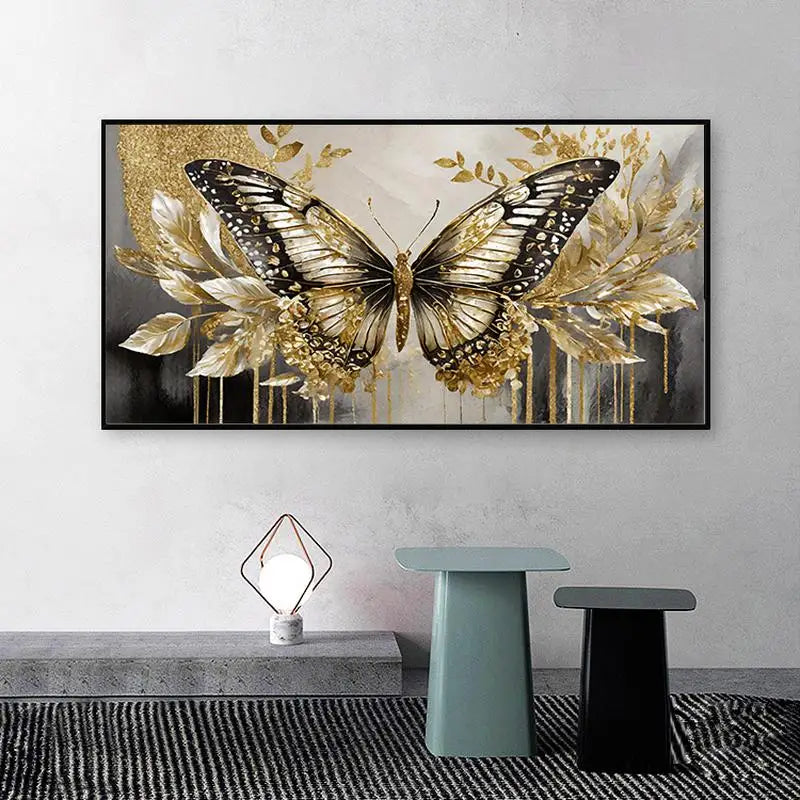 🦋 Toile Papillon Doré – Élégance & Modernité en Grand Format.