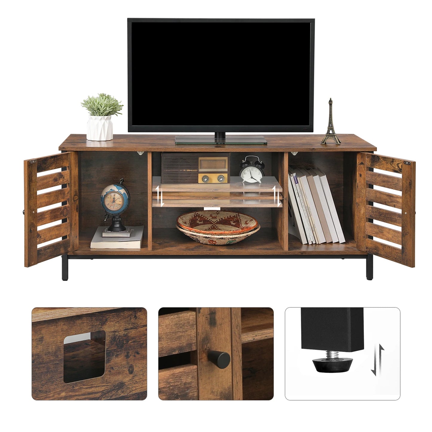 Meuble TV Industriel avec Rangement – Style & Fonctionnalité pour Votre Salon.