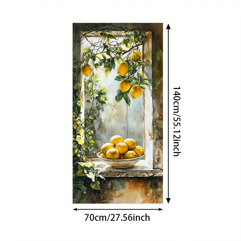 🍋 Toile Murale Abstraite Sans Cadre – Fenêtre Citron & Feuillage.