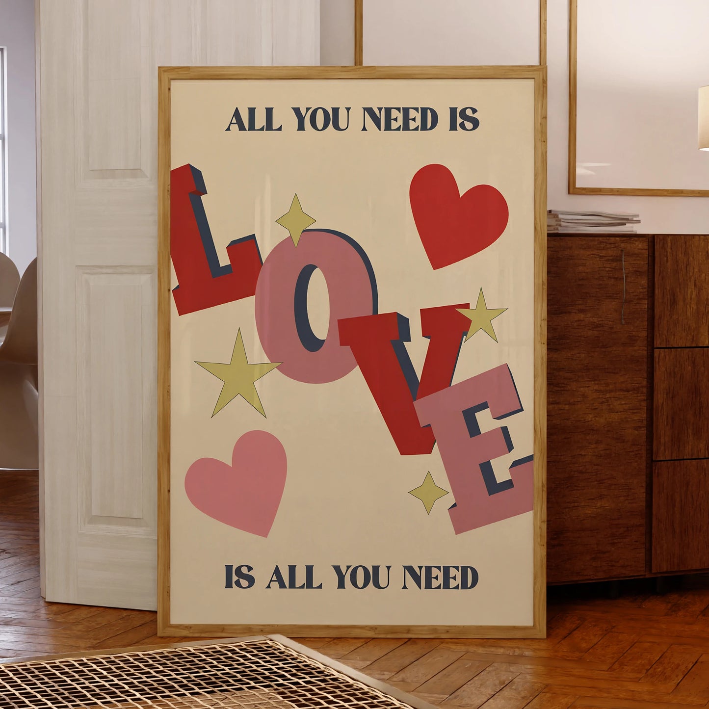 Toile Minimaliste « All You Need Is Love » – Art Mural Moderne & Étanche.