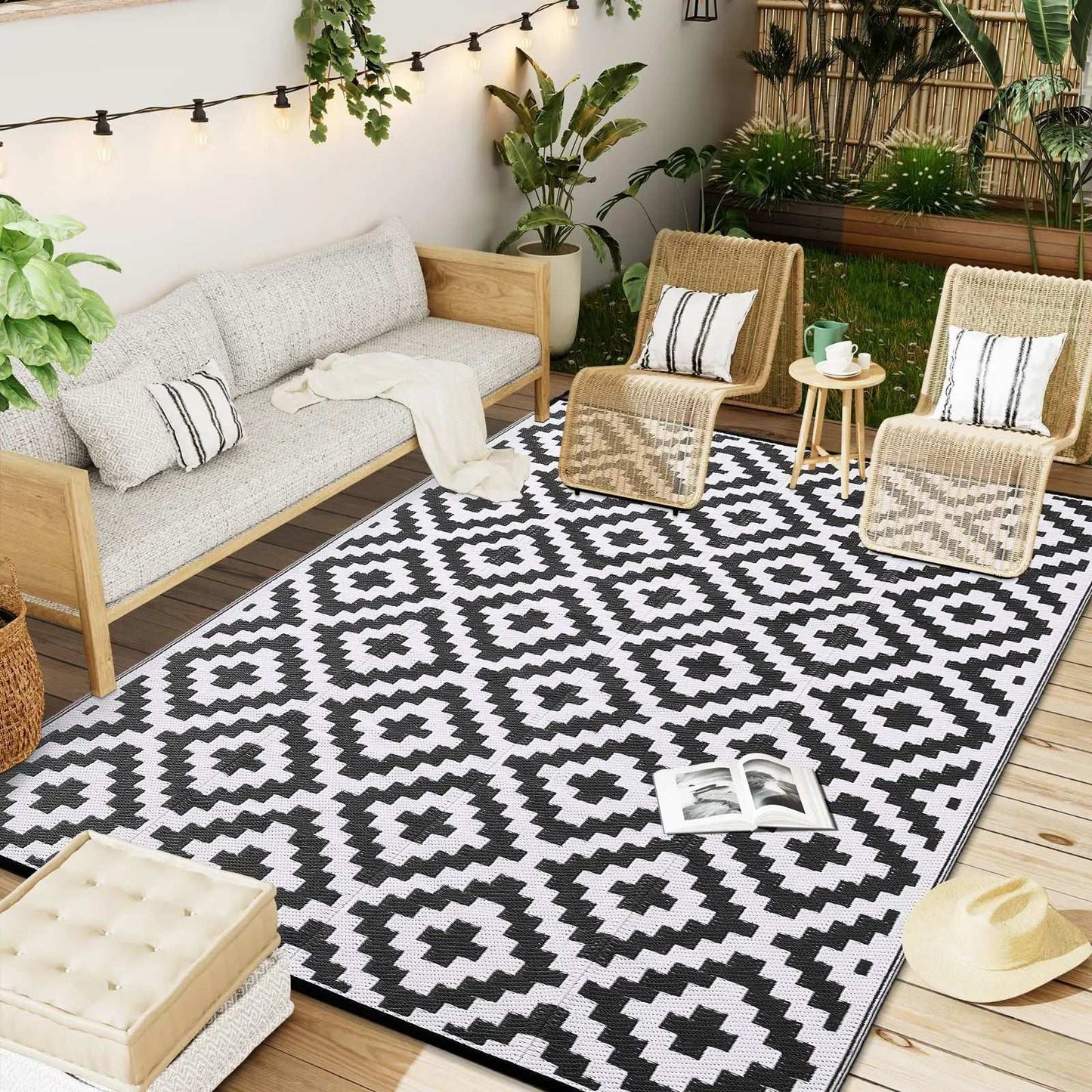 Tapis d'Extérieur Réversible en Paille Imperméable, 5 modèles différents et 5 tailles.