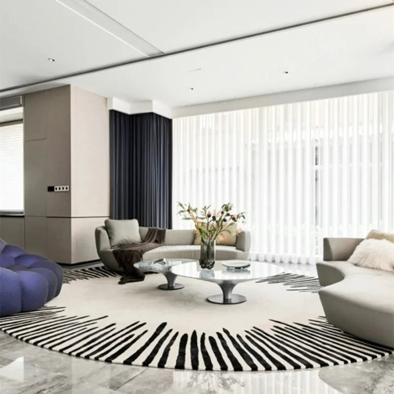Tapis rond rayé en polyester – Confortable, antidérapant, Disponible en 9 modèles et 12 tailles.