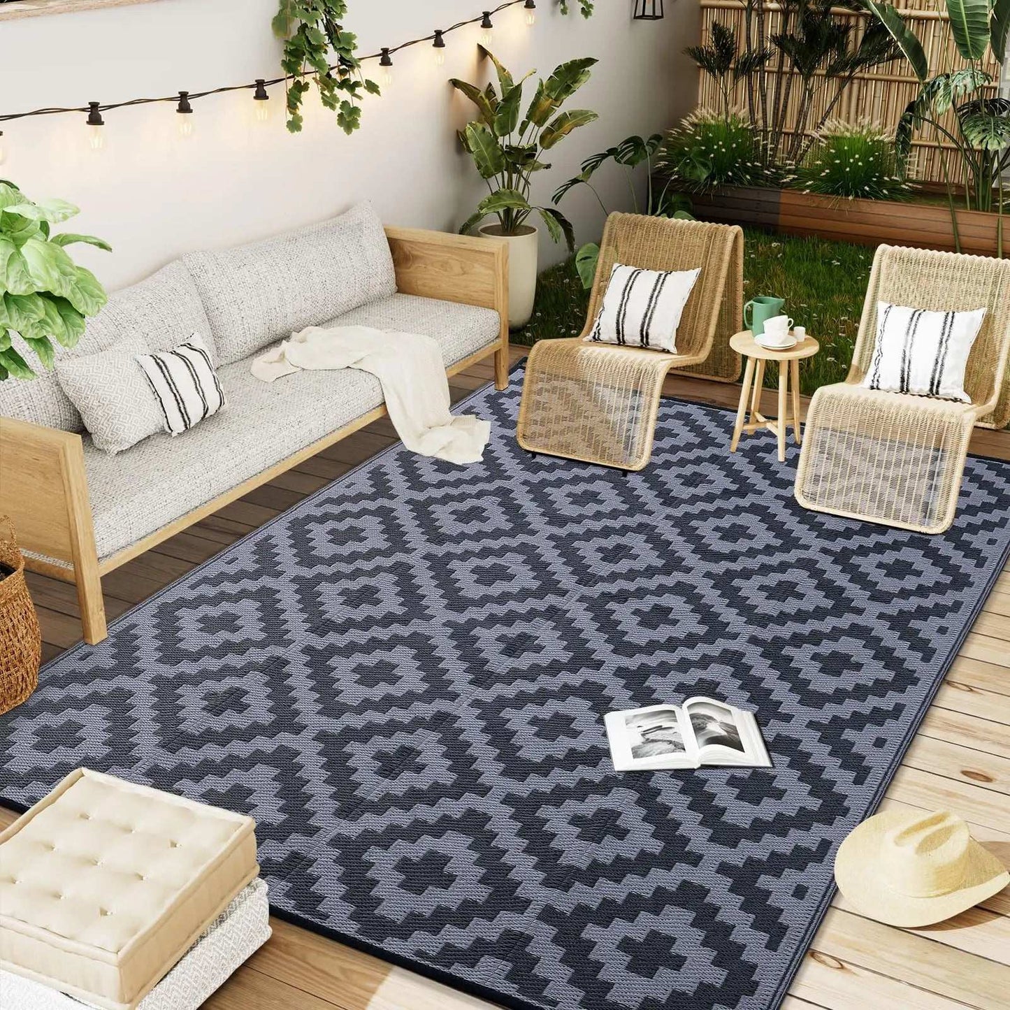 Tapis d'Extérieur Réversible en Paille Imperméable, 5 modèles différents et 5 tailles.