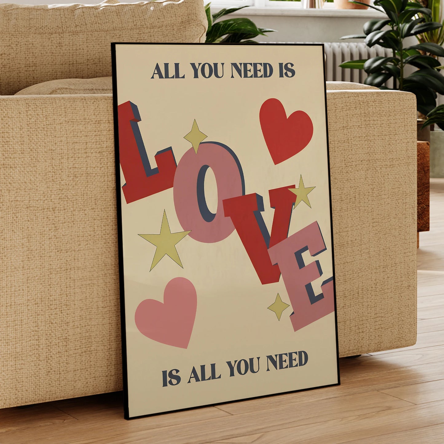 Toile Minimaliste « All You Need Is Love » – Art Mural Moderne & Étanche.