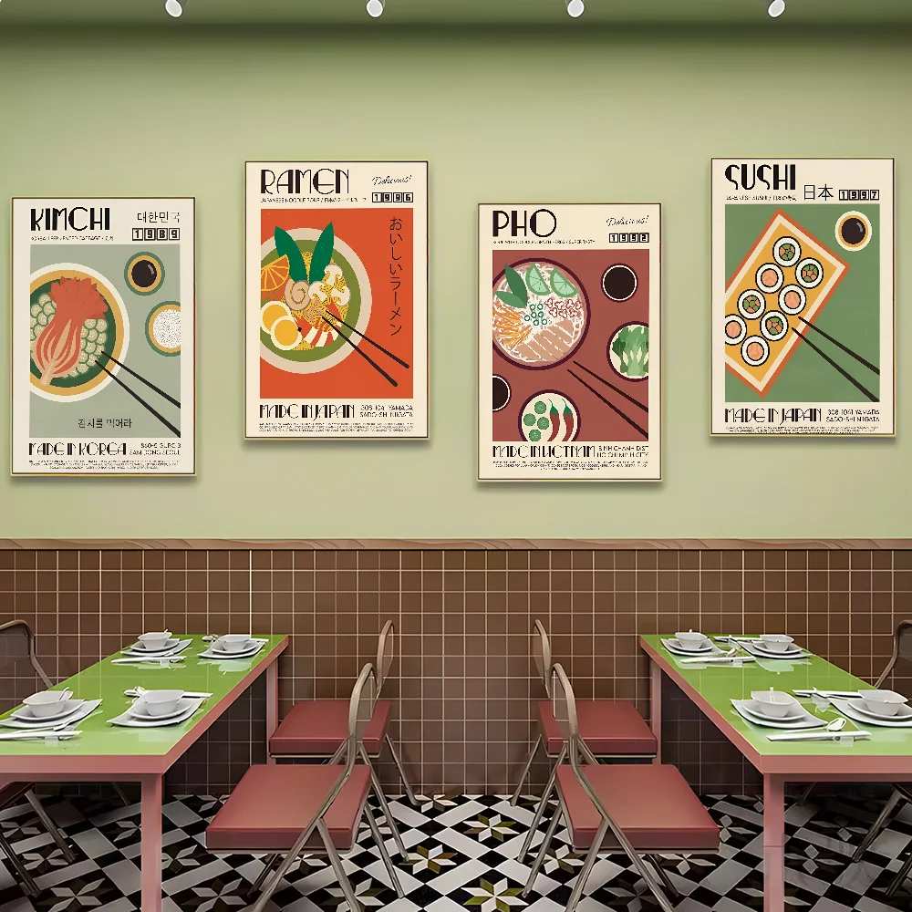 Sticker mural de paupières de papier blanc d'aliments japonais, autocollants muraux d'art, affiche pour la décoration de bar, décor de salon