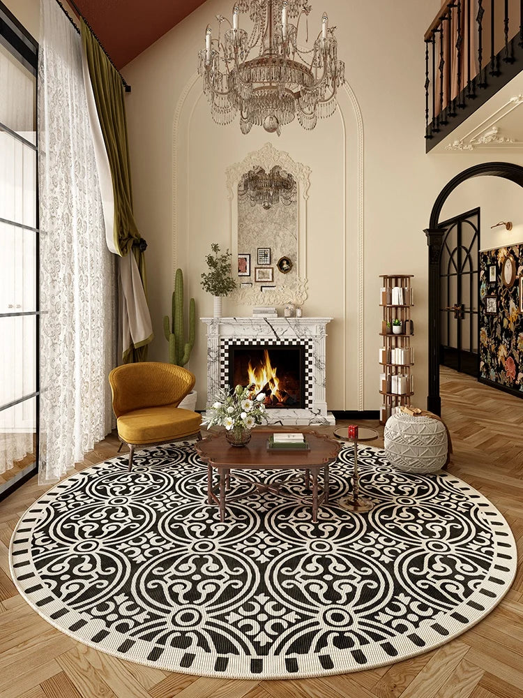 Tapis Rond Style Français – Doux, Lavable, Antidérapant.