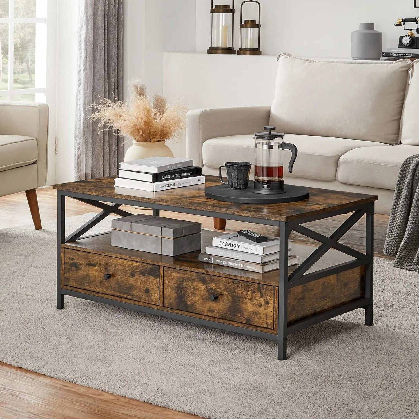 Table Basse Style Industriel avec Rangement – Fonctionnalité et Design.