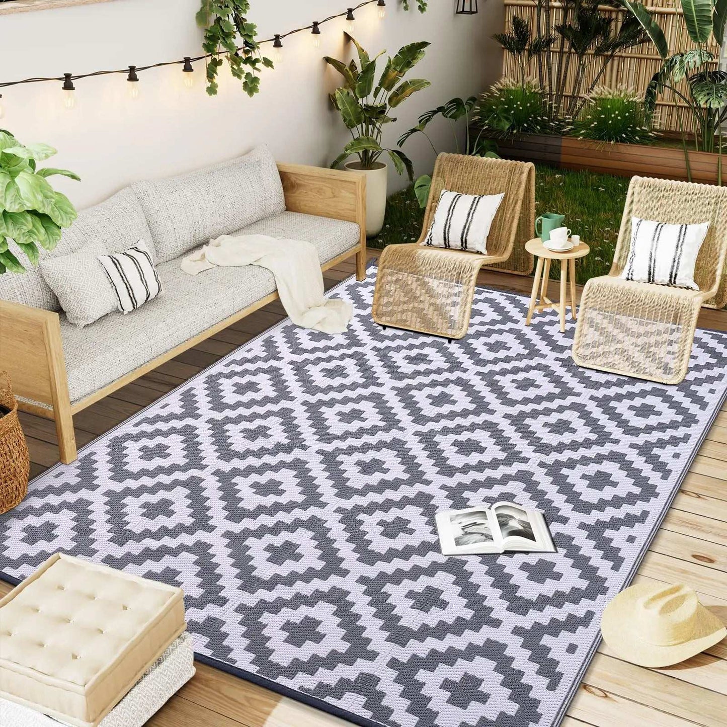 Tapis d'Extérieur Réversible en Paille Imperméable, 5 modèles différents et 5 tailles.