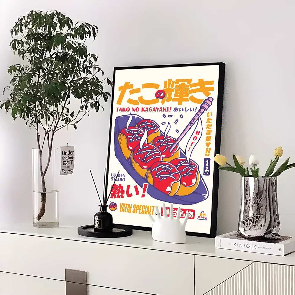 Sticker mural de paupières de papier blanc d'aliments japonais, autocollants muraux d'art, affiche pour la décoration de bar, décor de salon