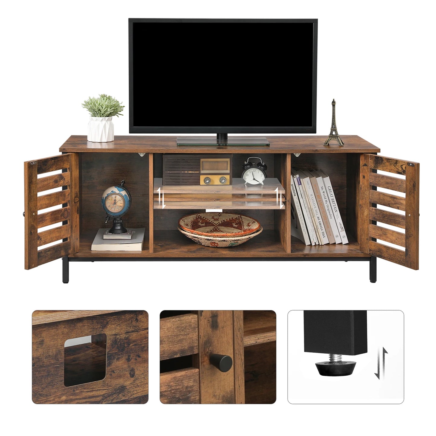Meuble TV Industriel avec Rangement – Style & Fonctionnalité pour Votre Salon.