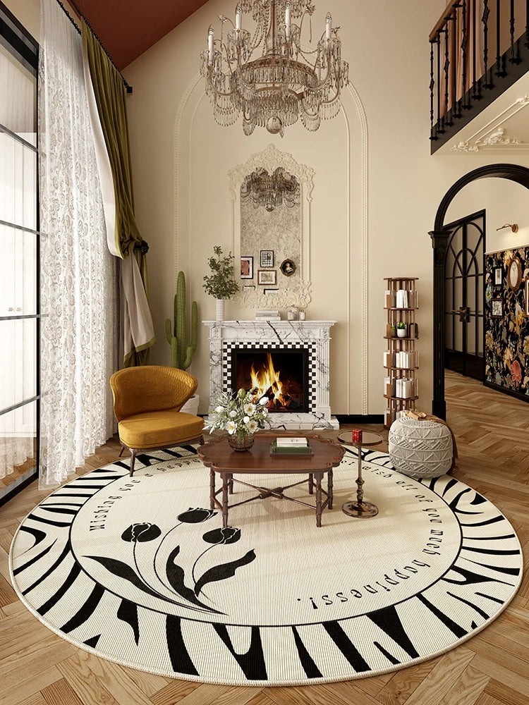 Tapis Rond Style Français – Doux, Lavable, Antidérapant.