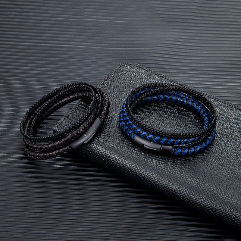 🖤 Bracelet en Cuir Double Couche pour Homme – Élégance et Simplicité.