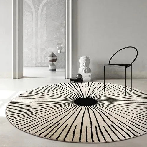 Tapis rond rayé en polyester – Confortable, antidérapant, Disponible en 9 modèles et 12 tailles.