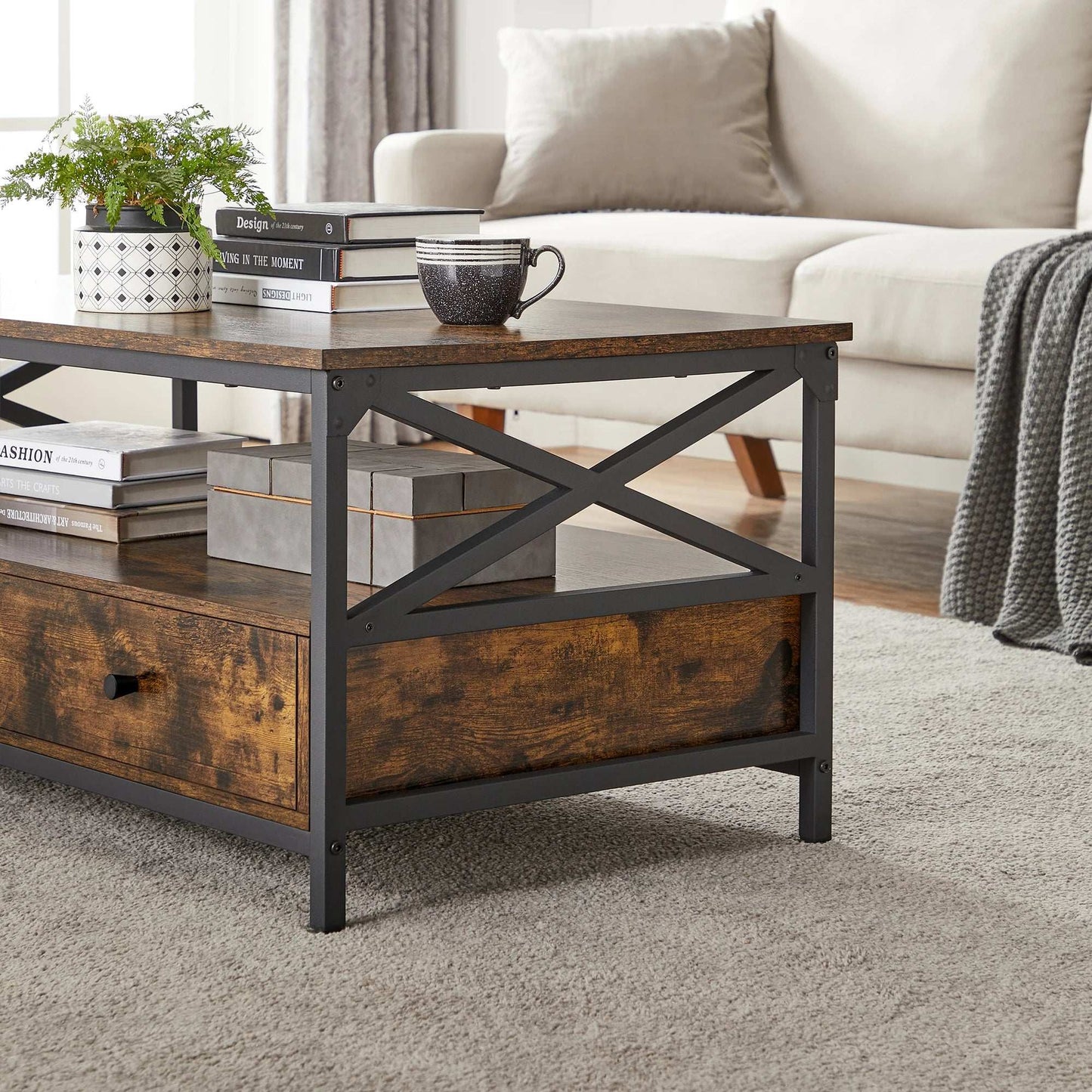 Table Basse Style Industriel avec Rangement – Fonctionnalité et Design.