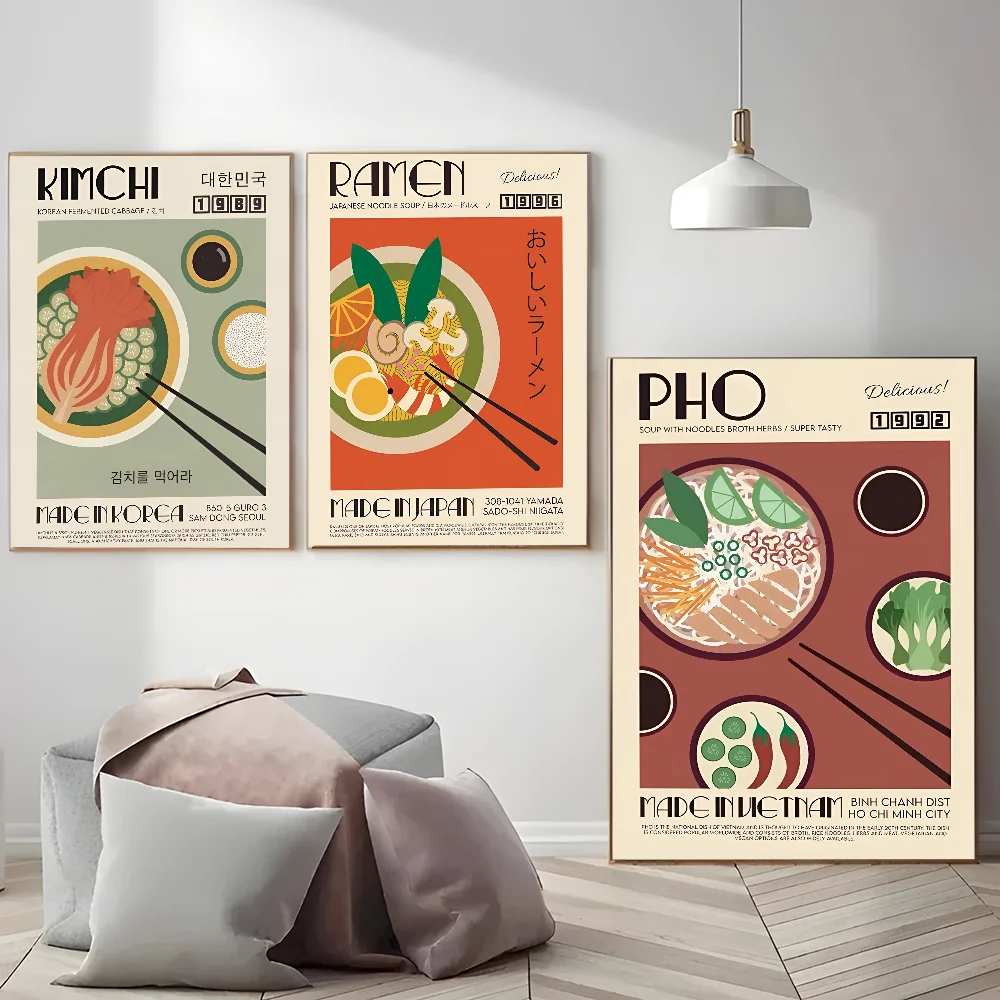 Sticker mural de paupières de papier blanc d'aliments japonais, autocollants muraux d'art, affiche pour la décoration de bar, décor de salon