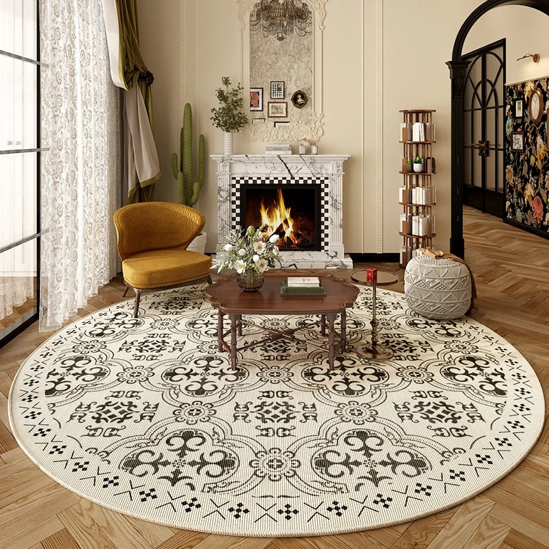 Tapis Rond Style Français – Doux, Lavable, Antidérapant.