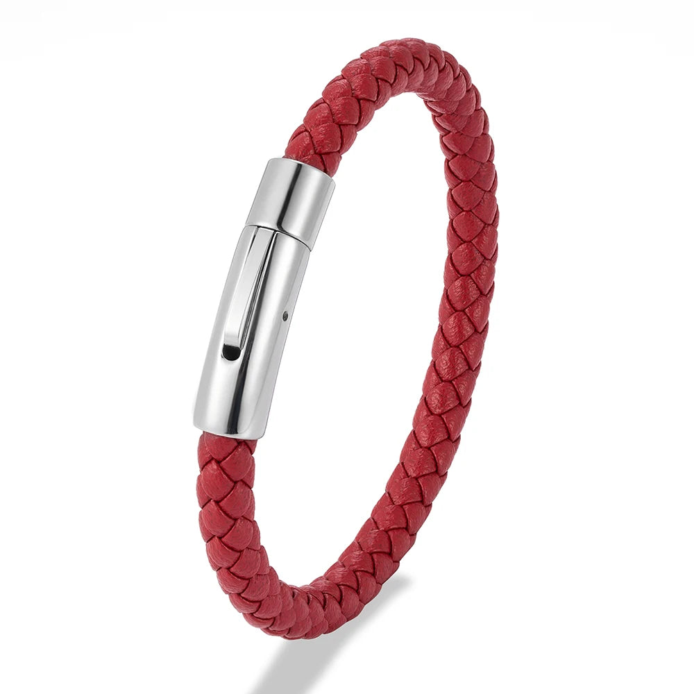 Bracelet en Cuir Tressé Rouge – Élégance & Simplicité.