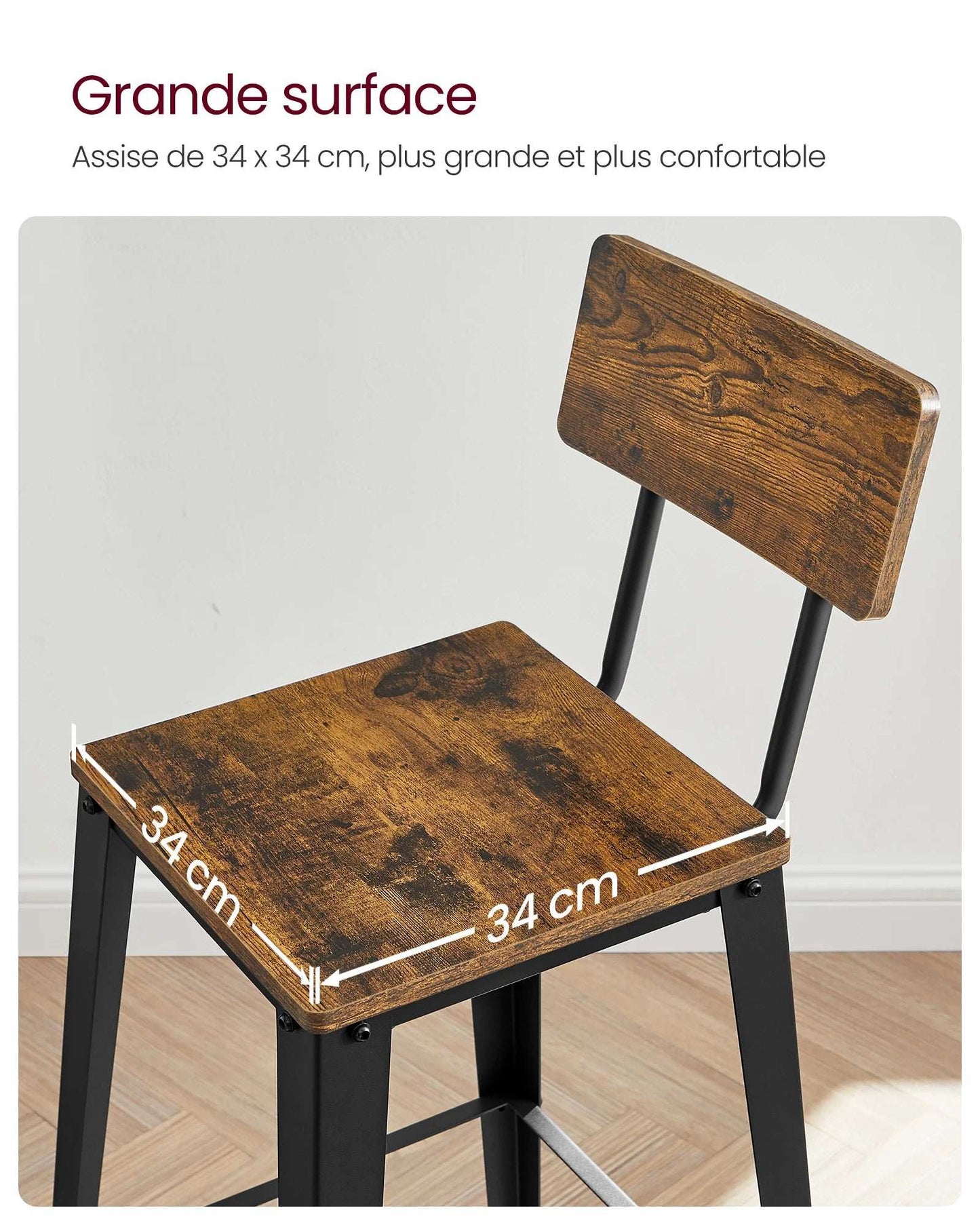 Lot de 2 Tabourets de Bar Industriels – Confort & Stabilité.