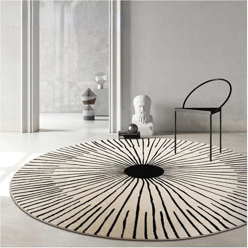 Tapis rond rayé en polyester – Confortable, antidérapant, Disponible en 9 modèles et 12 tailles.
