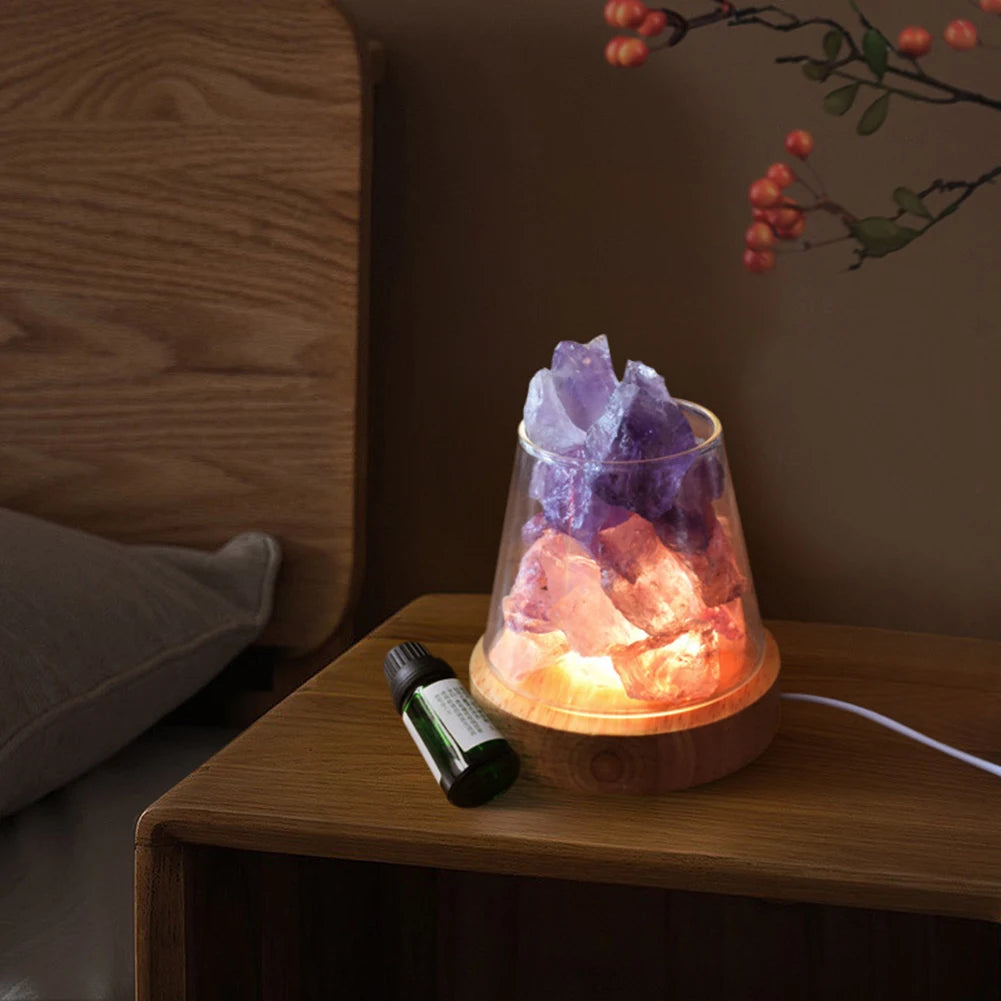 Lampe de Table en Cristal de Sel de l'Himalaya - Diffuseur d'Huiles Essentielles.
