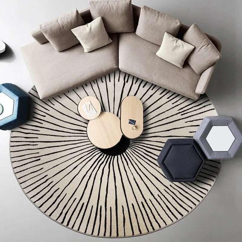 Tapis rond rayé en polyester – Confortable, antidérapant, Disponible en 9 modèles et 12 tailles.