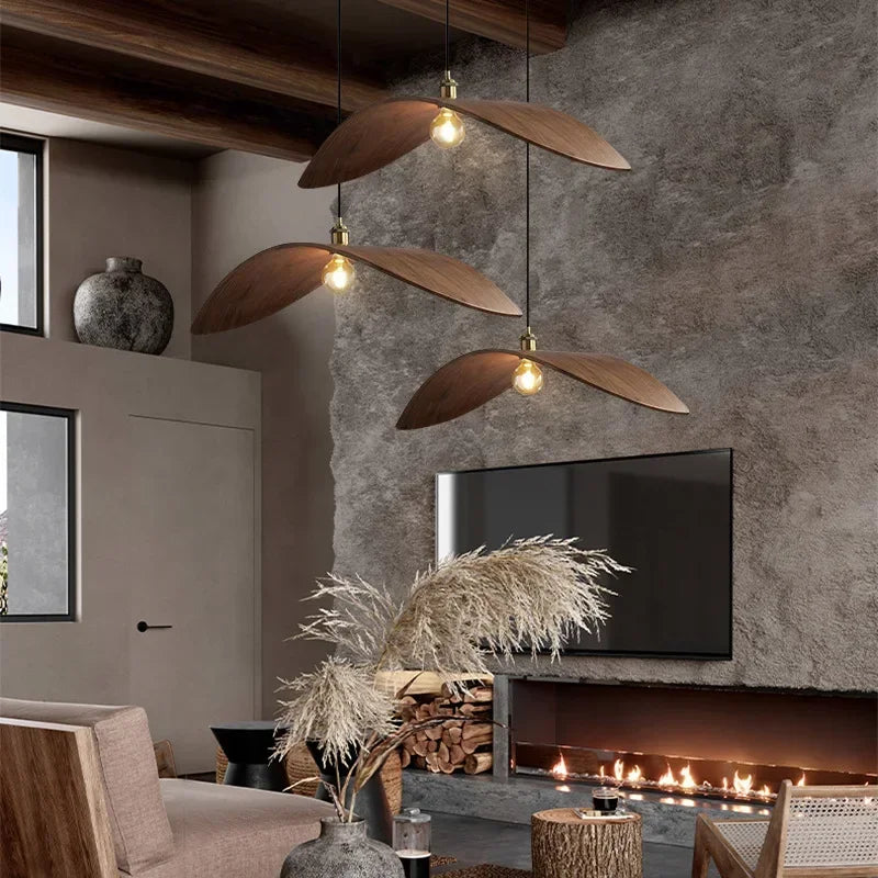 Walnut and Bamboo Wood Pendant Lamp – Natural Elegance and Unique Design.