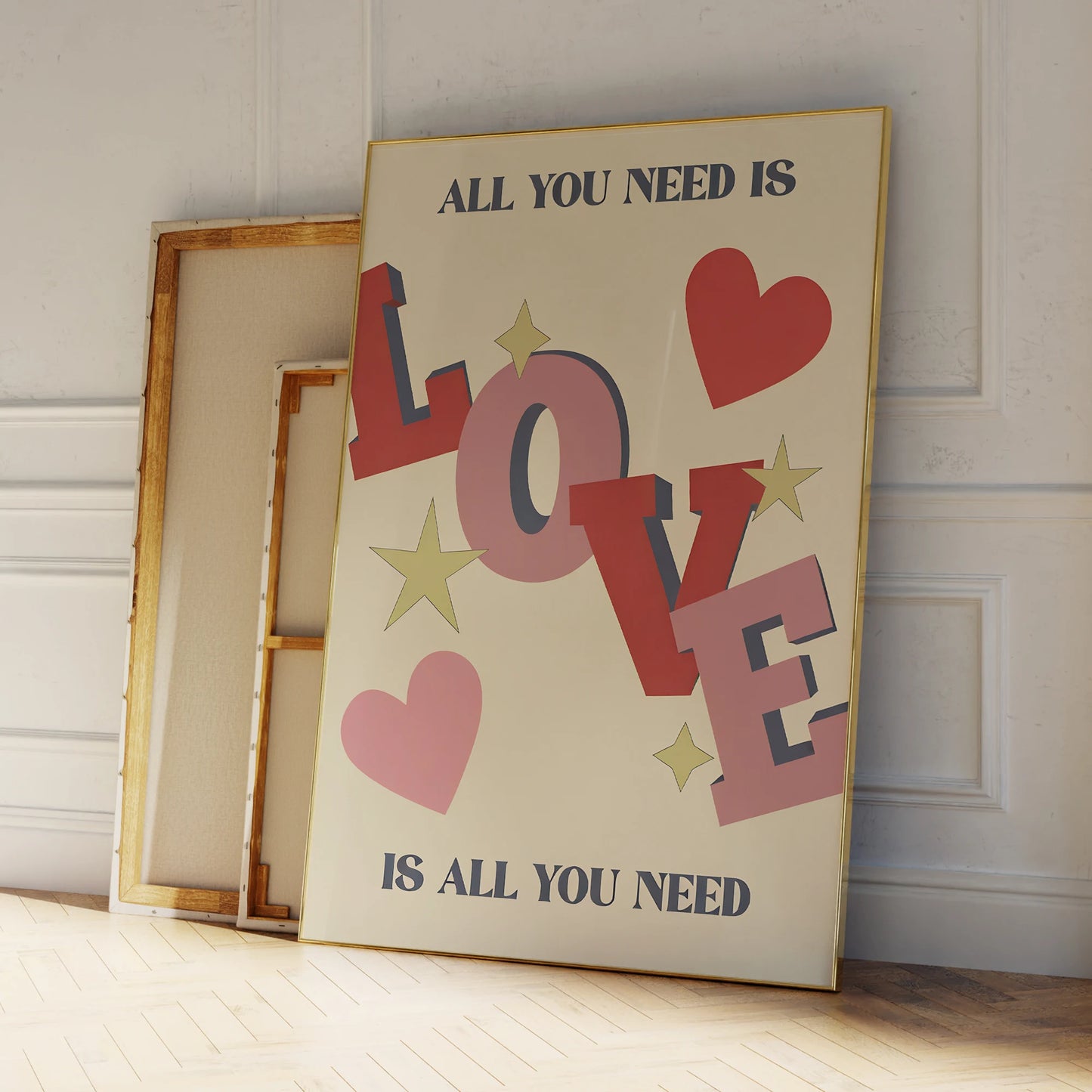 Toile Minimaliste « All You Need Is Love » – Art Mural Moderne & Étanche.